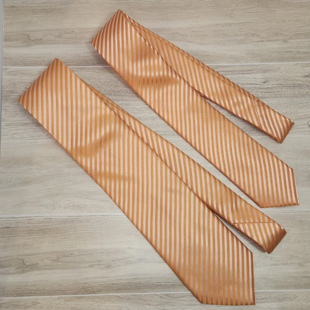 Puccini‎ Father & Son Matching Ties, Orange/Apricot Textured Stripes, Hand Made